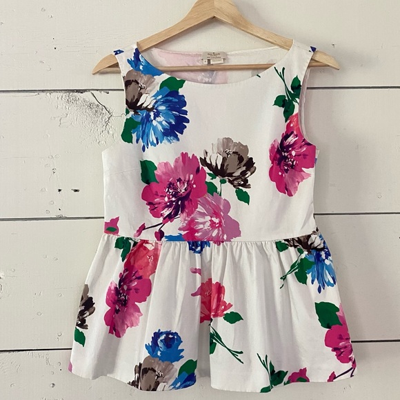 Kate Spade Blooms Peplum Top Sz 4 Sleeveless Side Zip - Picture 3 of 9